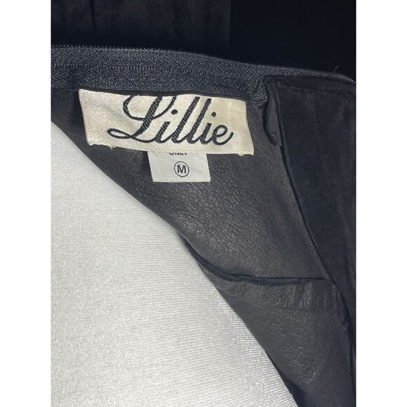 Lillie Rubin Black Genuine Suede Dress M Vintage 90s Bustier Peplum Rhinestone - Picture 8 of 13